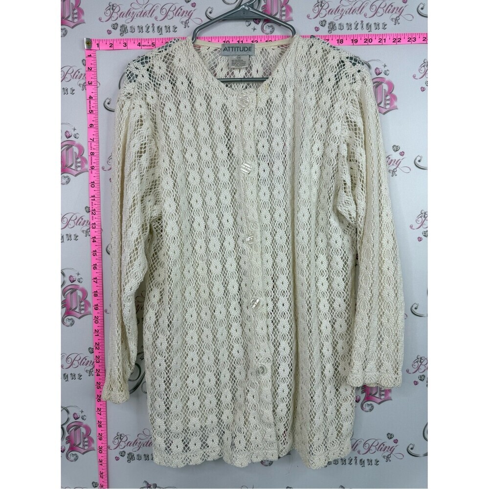 Attitude cardigan vintage white Cream Crochet Button-Front Cardigan knit